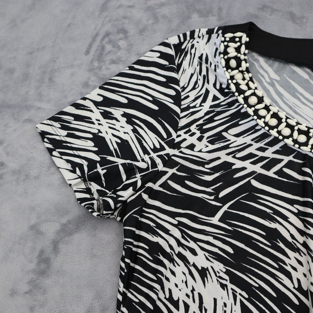 Blooming Rose Dress Womens XL Black White Casual Lightweight Short Sleeve Beaded - Picture 6 of 15